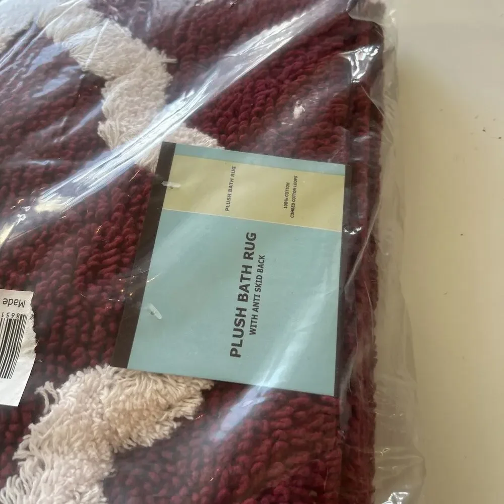 Bathroom Rug - 24 x 60 Inch Long Non Slip Bath Mat with Trellis Pattern Burgundy